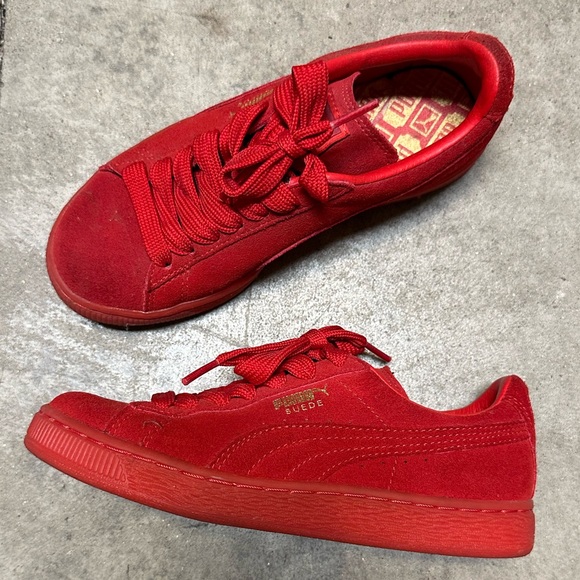 Puma Shoes - Puma Suede Red Monochrome Sneakers Shoes